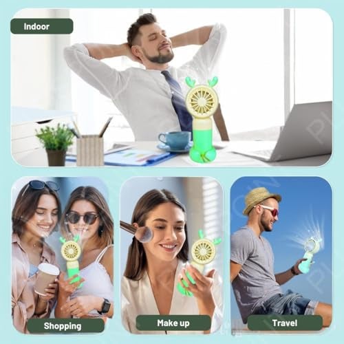 PLUSPOINT Mini Portable Fan, Powerful Hand Fan Cute Design 3 Speed Personal Small Desk Fan with stand, Light weight Rechargeable USB Handheld Fan for Girls, Women, Men, Kids, Indoor, Outdoor - Image 5