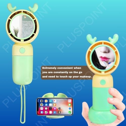 PLUSPOINT Mini Portable Fan, Powerful Hand Fan Cute Design 3 Speed Personal Small Desk Fan with stand, Light weight Rechargeable USB Handheld Fan for Girls, Women, Men, Kids, Indoor, Outdoor - Image 3