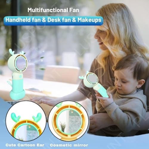 PLUSPOINT Mini Portable Fan, Powerful Hand Fan Cute Design 3 Speed Personal Small Desk Fan with stand, Light weight Rechargeable USB Handheld Fan for Girls, Women, Men, Kids, Indoor, Outdoor - Image 2
