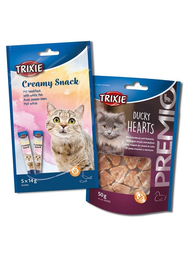 تريكسي مجموعة مكافآت القطط من قلوب البط الفاخرة ووجبة خفيفة من السمك الأبيض الكريمي، مكافآت غنية بالعناصر الغذائية للقطط، مناسبة لجميع السلالات - (عبوة من قطعتين) - Image 1