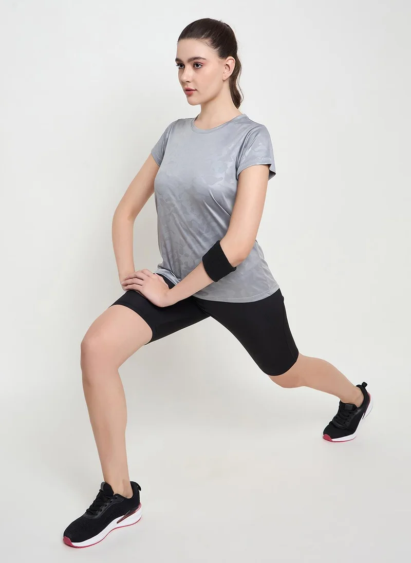 Clovia Clovia Comfort Fit Camouflage Print Active T-shirt in Steel Grey