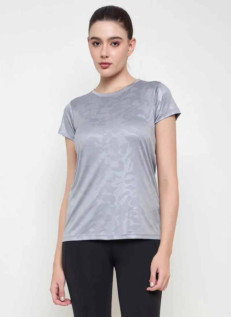 Clovia Clovia Comfort Fit Camouflage Print Active T-shirt in Steel Grey