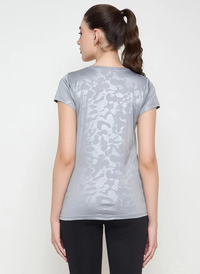 Clovia Grey Clovia Comfort Fit Camouflage Print Active T-shirt in Steel Grey for Women | Best Price UAE