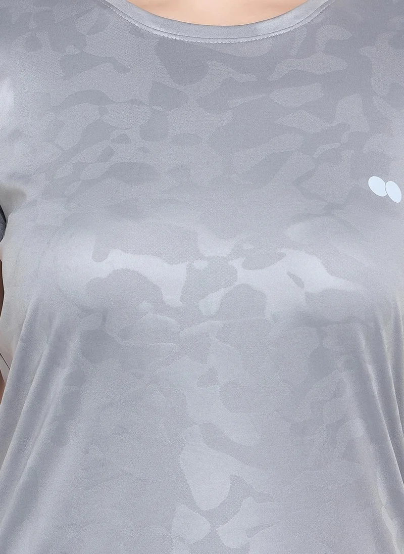 Clovia Grey Clovia Comfort Fit Camouflage Print Active T-shirt in Steel Grey for Women | Best Price UAE