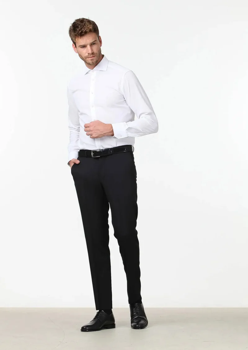 RAMSEY Black Material Regular Fit Classical 100% Wool Trousers