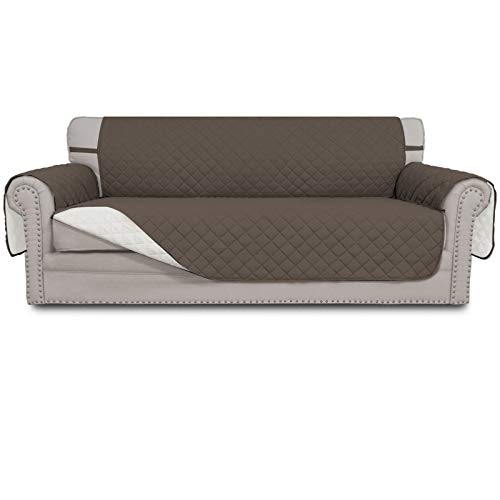 Easy-Going EasyGoing Reversible Couch Cover for 3 Cushion Couch Sofa Cover for Dogs Water Resistant Furniture Protector Cover with Foam Sticks Elastic Straps for Pet Cat Sofa TaupeIvory 