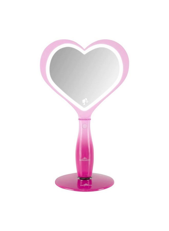 IMPRESSIONS VANITY · COMPANY Impressions Vanity Barbie Led Handheld Makeup Mirror With Standing Base, Portable Travel Hand Held Mirror With Heart Shaped Lighting, Adjustable Brightness, Magnetic Ball Stand  - Image 3