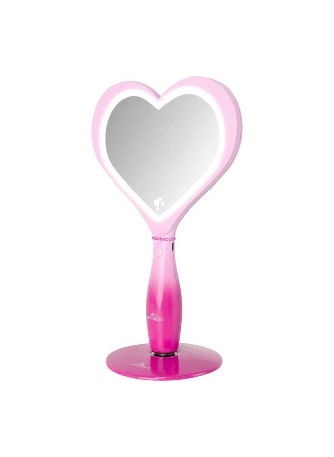 IMPRESSIONS VANITY · COMPANY Impressions Vanity Barbie Led Handheld Makeup Mirror With Standing Base, Portable Travel Hand Held Mirror With Heart Shaped Lighting, Adjustable Brightness, Magnetic Ball Stand  - Image 4