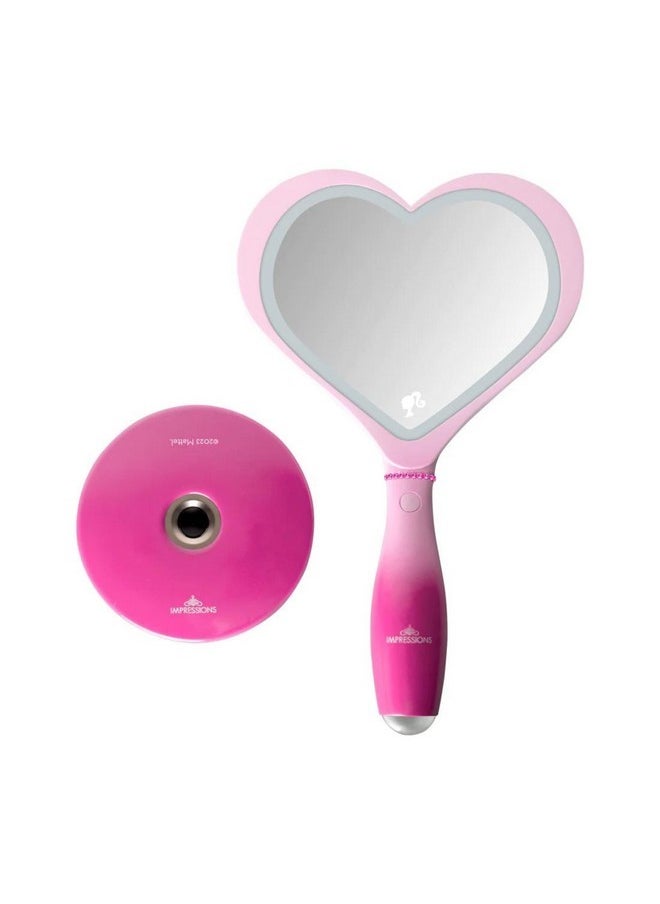 IMPRESSIONS VANITY · COMPANY Impressions Vanity Barbie Led Handheld Makeup Mirror With Standing Base, Portable Travel Hand Held Mirror With Heart Shaped Lighting, Adjustable Brightness, Magnetic Ball Stand  - Image 5