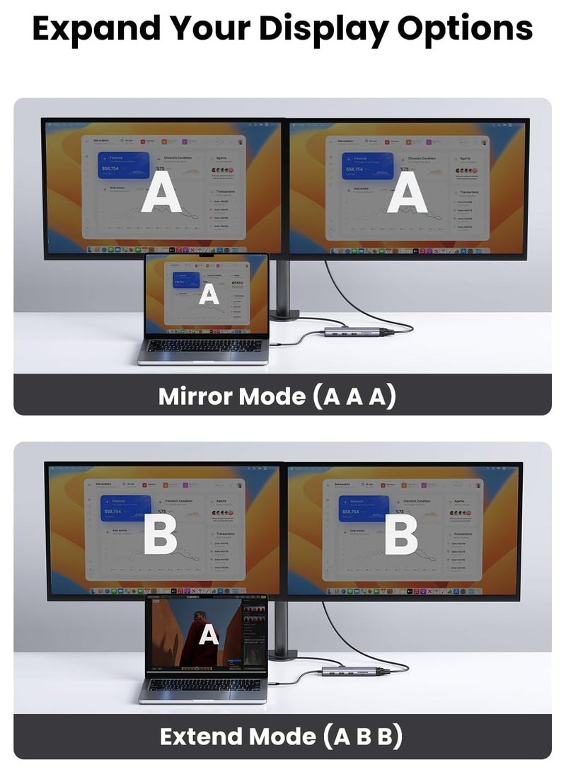 Ugreen UGREEN USB C Hub, 10-in-1 USB-C Dongle with 4K HDMI & VGA Dual Monitor, 1Gbps Ethernet, 100W PD, 3 USB 3.0 Ports, 3.5mm Audio Jack, SD/TF Card Slots, USB C Hub Multiport Adapter for Laptop, Tablet - Image 3