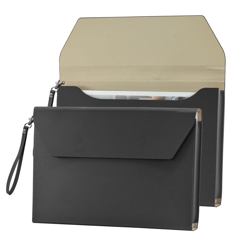 VANRA Expanding File Folder Organizer PU Leather Document Holder File Pocket Envelope Portfolio Bag with Hand Strap and Magnetic Closure for A4 Letter Size Paper (Black) - Image 1