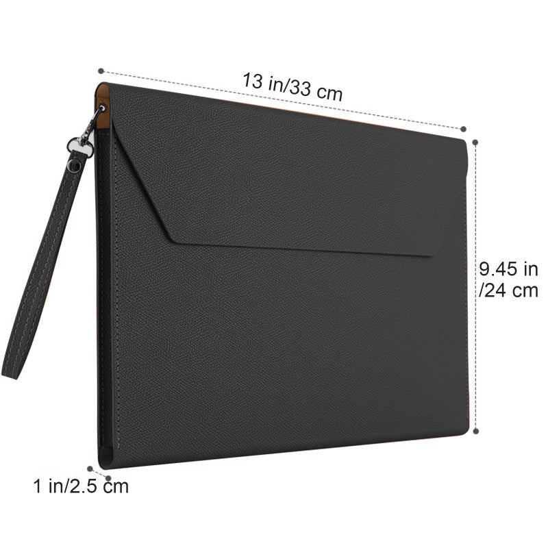 VANRA Expanding File Folder Organizer PU Leather Document Holder File Pocket Envelope Portfolio Bag with Hand Strap and Magnetic Closure for A4 Letter Size Paper (Black) - Image 2