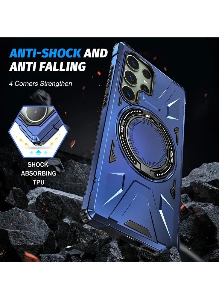 كولور فانس غطاء هاتف سامسونج جالاكسي S24 ألترا مقاوم للخدوش مع تصميم مسند دوار 360 درجة - أزرق بحري - Image 5