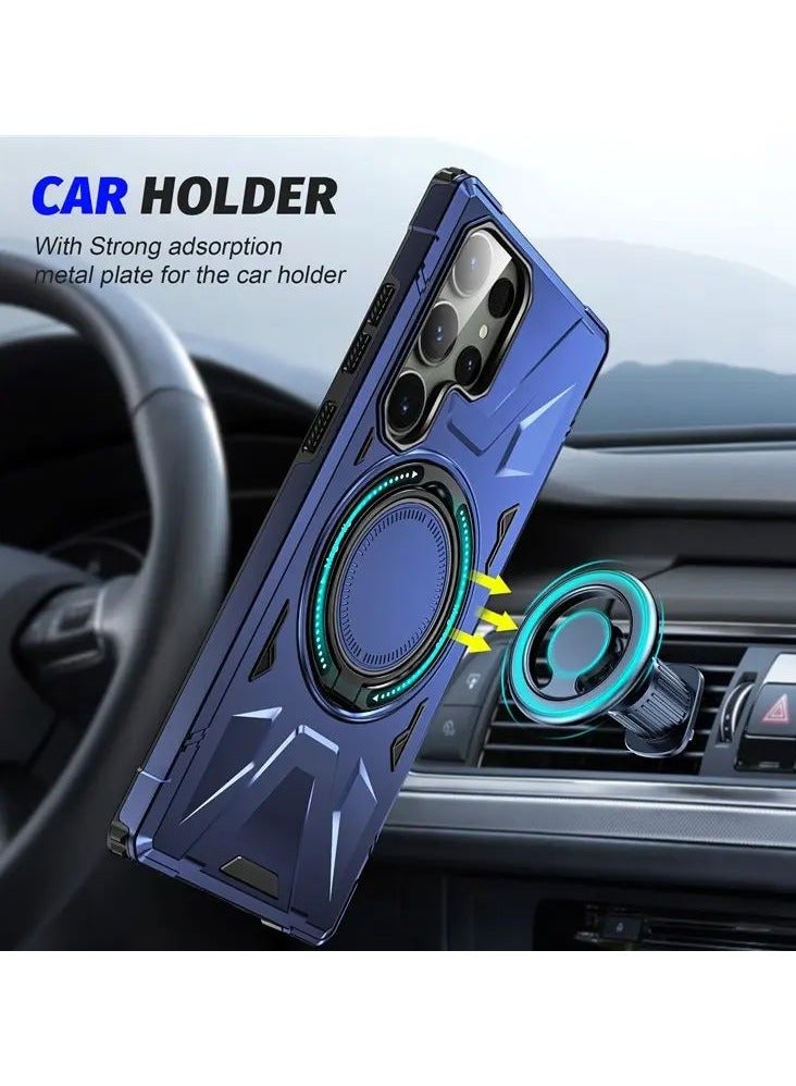 كولور فانس غطاء هاتف سامسونج جالاكسي S24 ألترا مقاوم للخدوش مع تصميم مسند دوار 360 درجة - أزرق بحري - Image 3