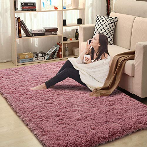 Merelax Soft Modern Indoor Large Shaggy Rug for Bedroom Livingroom Dorm Kids Room Home Decorative, Non-Slip Plush Fluffy Furry Fur Area Rugs Comfy Nursery Accent Floor Carpet 5x8 Feet, Blush - Image 5
