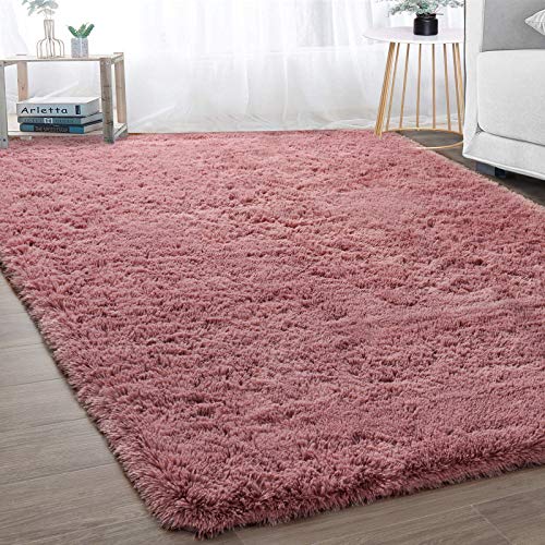 Merelax Soft Modern Indoor Large Shaggy Rug for Bedroom Livingroom Dorm Kids Room Home Decorative, Non-Slip Plush Fluffy Furry Fur Area Rugs Comfy Nursery Accent Floor Carpet 5x8 Feet, Blush - Image 1