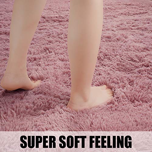 Merelax Soft Modern Indoor Large Shaggy Rug for Bedroom Livingroom Dorm Kids Room Home Decorative, Non-Slip Plush Fluffy Furry Fur Area Rugs Comfy Nursery Accent Floor Carpet 5x8 Feet, Blush - Image 4
