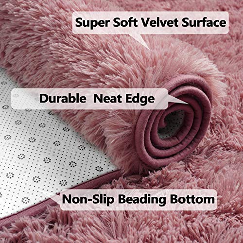 Merelax Soft Modern Indoor Large Shaggy Rug for Bedroom Livingroom Dorm Kids Room Home Decorative, Non-Slip Plush Fluffy Furry Fur Area Rugs Comfy Nursery Accent Floor Carpet 5x8 Feet, Blush - Image 3