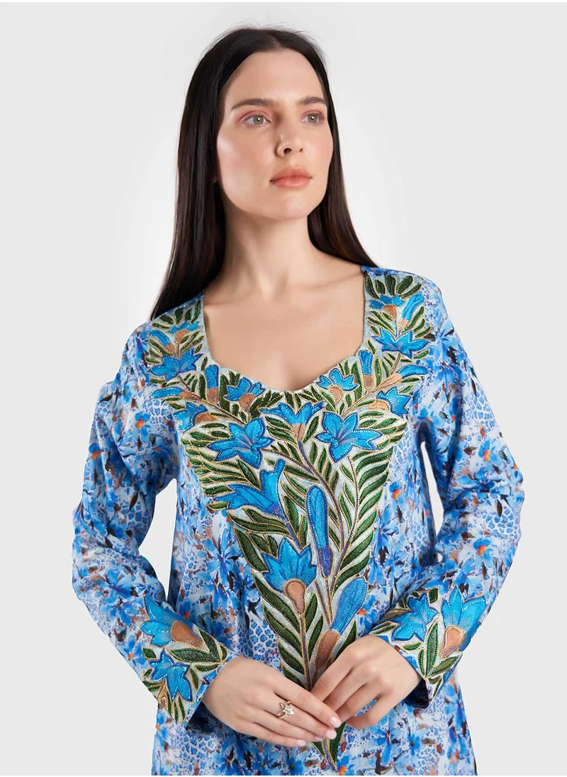 KASHKHA Liberty Cotton Floral Digital Print Mukhawar Jalabiya