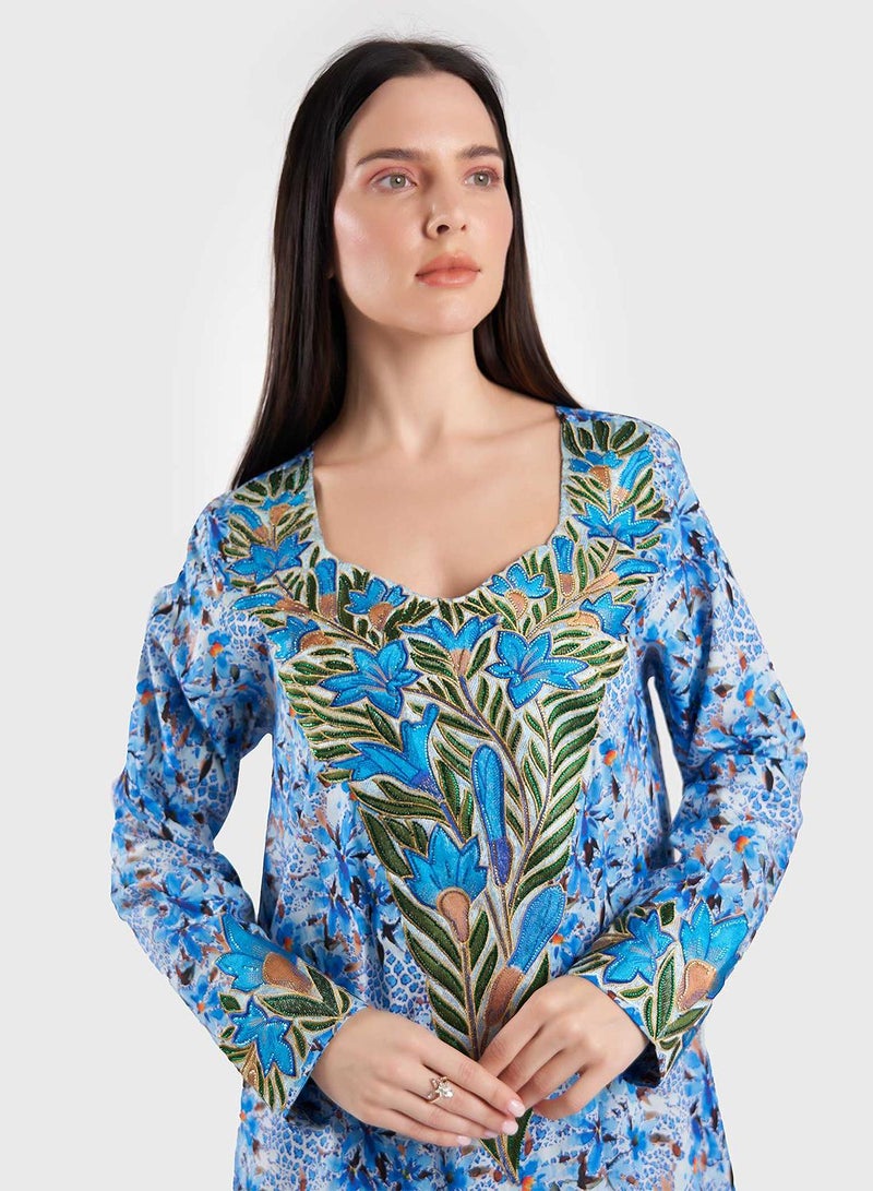 كشخة جلابية مطبوعة رقمياً قطن ليبرتي بزهر - Image 2