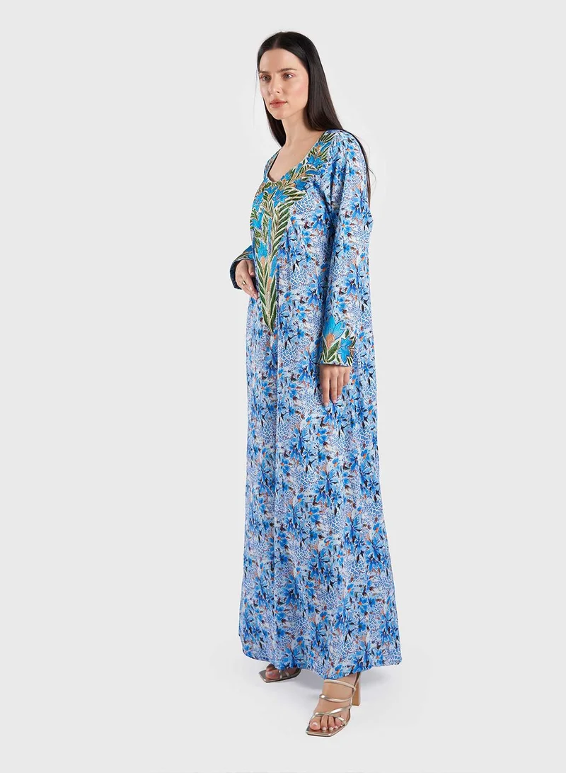 KASHKHA Liberty Cotton Floral Digital Print Mukhawar Jalabiya