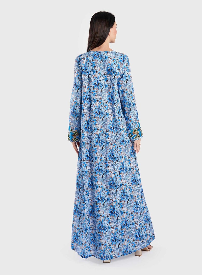 كشخة جلابية مطبوعة رقمياً قطن ليبرتي بزهر - Image 4