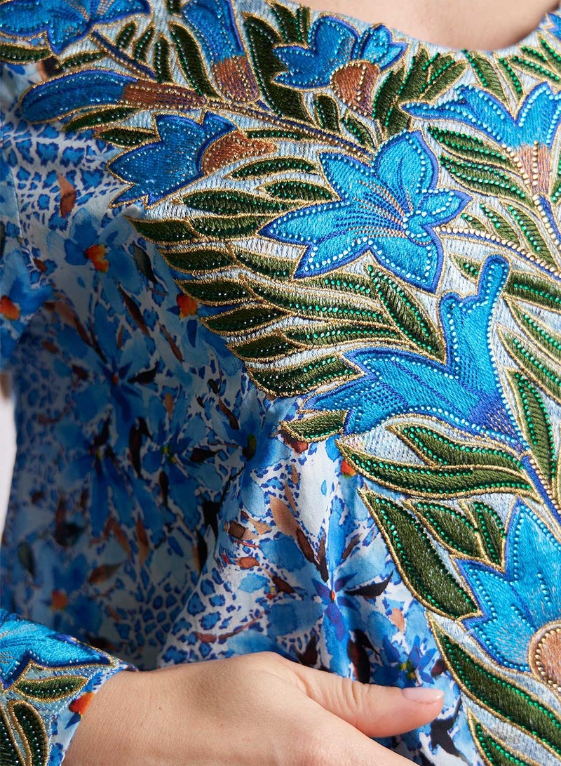 كشخة جلابية مطبوعة رقمياً قطن ليبرتي بزهر - Image 5