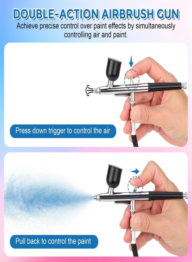 TURNRISE Airbrush Kit with Air Compressor: 50PSI High Pressure Air Brush Kit with 0.2/0.3/0.5mm Nozzle & Cleaning Set for Painting, Modeling, Cake Decorating, Makeup, Nails, Crafts - Image 2