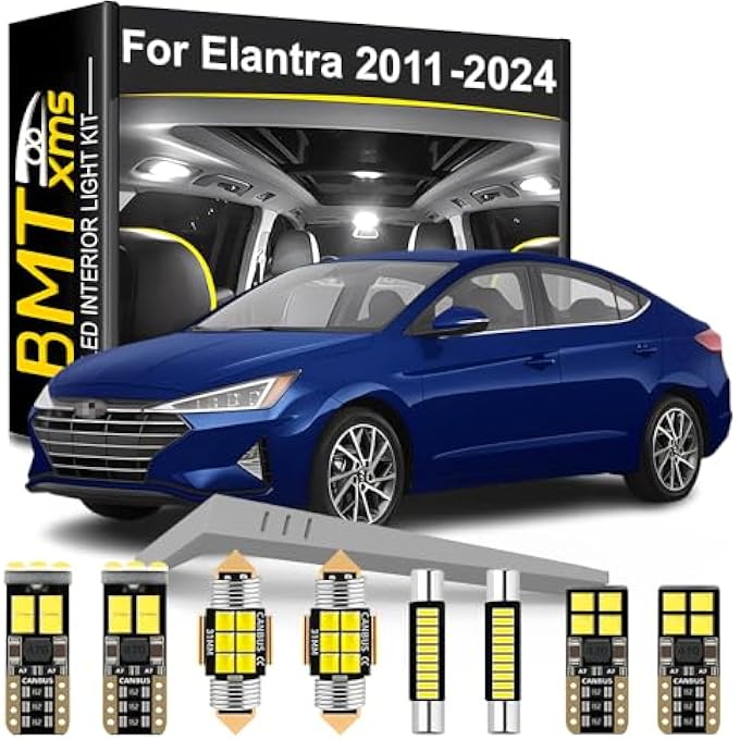 BMT xms طقم إضاءة داخلية LED مكون من 13 قطعة بديلة لسيارة هيونداي إلنترا Md Ud Ad N 2011-2024، لمبات 6000 كلفن بيضاء باردة - Image 1