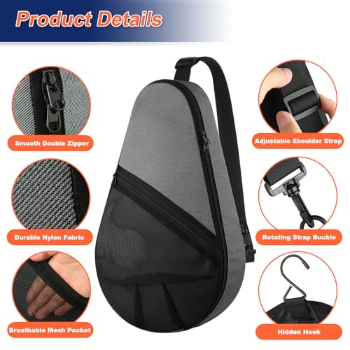 Cosmos Padel Racket Bag Pickleball Paddle Sling Backpack Padel Racquet Storage Bag, Padel (Paddel Tennis) Equipment Carrying Bag with Mesh Pocket for 2 Paddles Ball Water Bottle & Accessory (Gray) - Image 4