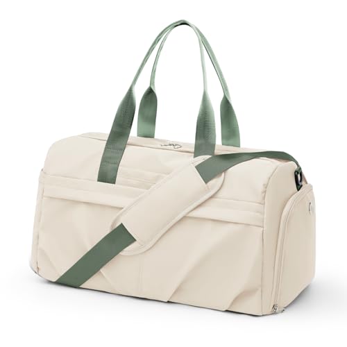 livbote Gym Bag for Women Duffle Bag with Shoe Compartment Yoga Mat Bag Sports Workout Bag Weekend Overnight Bag, Beige Green - Image 1