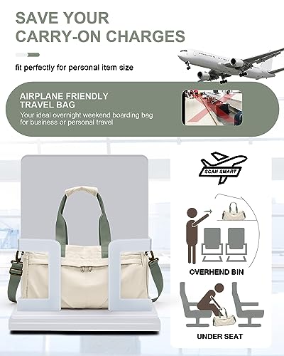 livbote Gym Bag for Women Duffle Bag with Shoe Compartment Yoga Mat Bag Sports Workout Bag Weekend Overnight Bag, Beige Green - Image 3