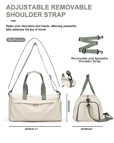 livbote Gym Bag for Women Duffle Bag with Shoe Compartment Yoga Mat Bag Sports Workout Bag Weekend Overnight Bag, Beige Green - Image 4