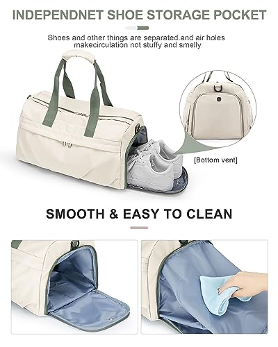 livbote Gym Bag for Women Duffle Bag with Shoe Compartment Yoga Mat Bag Sports Workout Bag Weekend Overnight Bag, Beige Green - Image 5