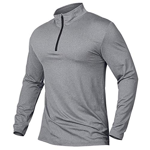 MANSDOUR Men's Active Sports Shirt 1/4 Zip Performance Long Sleeve Workout Running T Shirt Pullover Tops Light Grey - Image 1