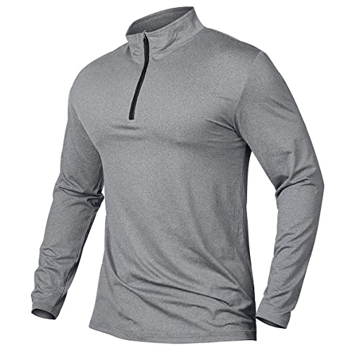 MANSDOUR Men's Active Sports Shirt 1/4 Zip Performance Long Sleeve Workout Running T Shirt Pullover Tops Light Grey - Image 2