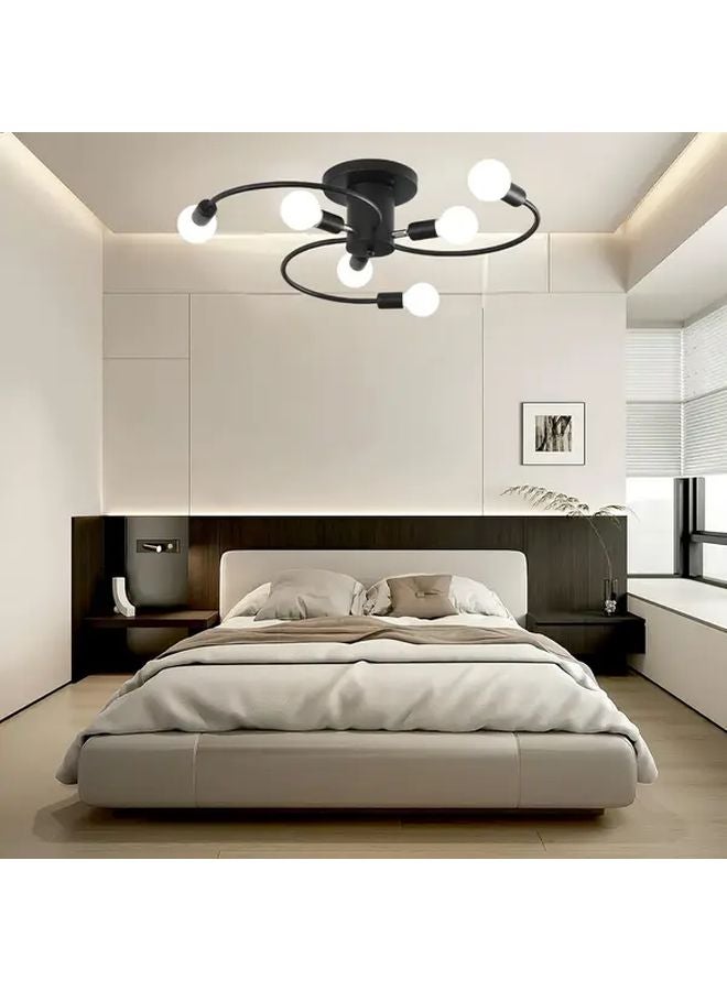 Modern Sputnik Chandelier 6 Light Black Ceiling Fixture For Living Room Kitchen - Image 2