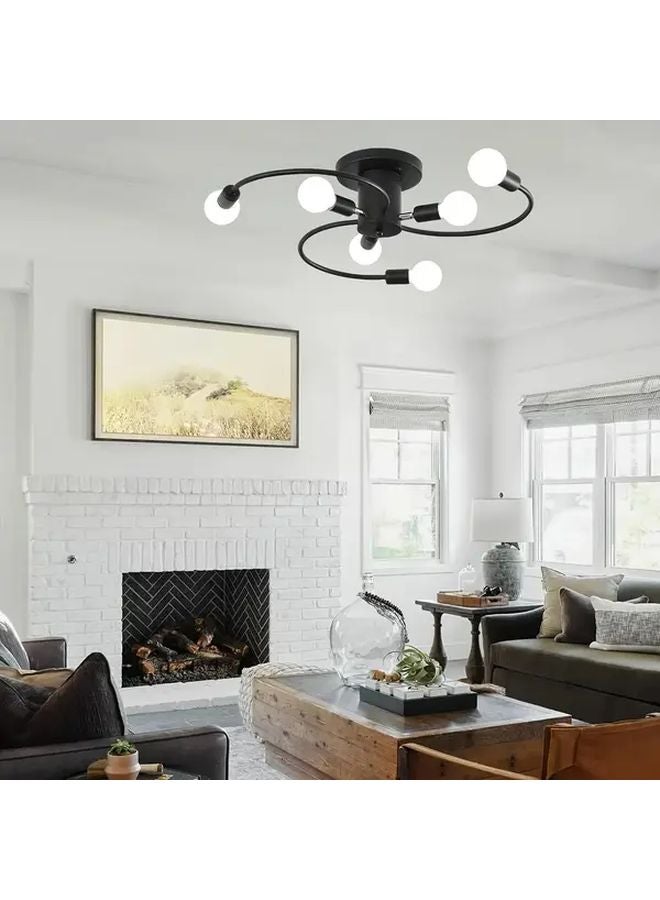 Modern Sputnik Chandelier 6 Light Black Ceiling Fixture For Living Room Kitchen - Image 1