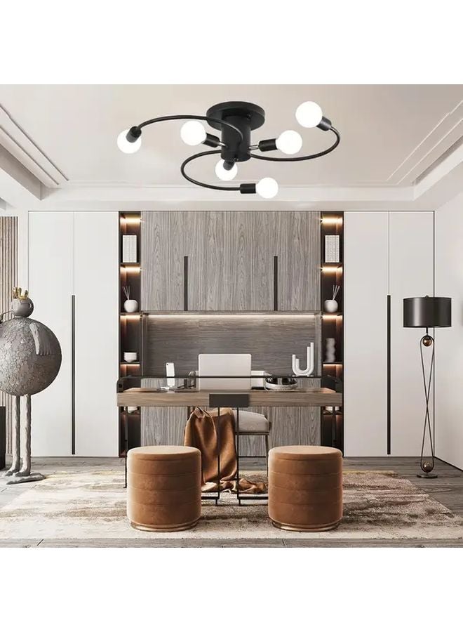 Modern Sputnik Chandelier 6 Light Black Ceiling Fixture For Living Room Kitchen - Image 4