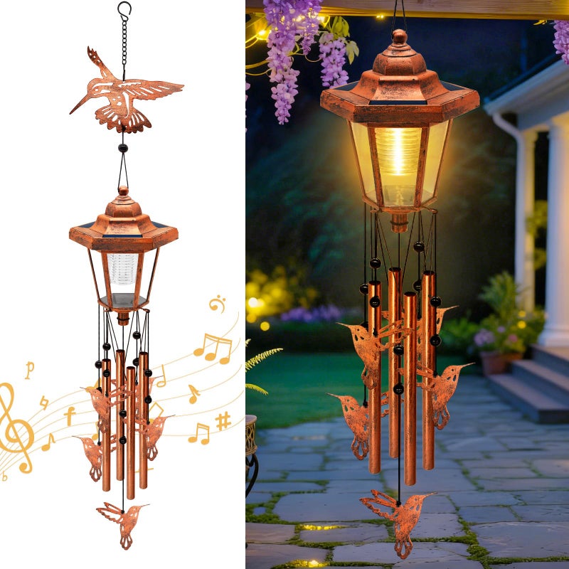 yulloyello Large Solar Hummingbird Wind Chimes with Wind Catcher/Solar Decor Light to Create a Zen Atmosphere Suitable for Outdoor, Garden, Patio Decor Classic Bronze Wind Chimes as A Memorial Gift for Unisex - Image 1