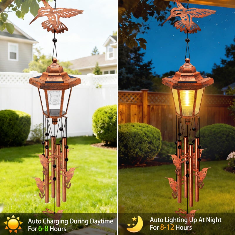 yulloyello Large Solar Hummingbird Wind Chimes with Wind Catcher/Solar Decor Light to Create a Zen Atmosphere Suitable for Outdoor, Garden, Patio Decor Classic Bronze Wind Chimes as A Memorial Gift for Unisex - Image 3