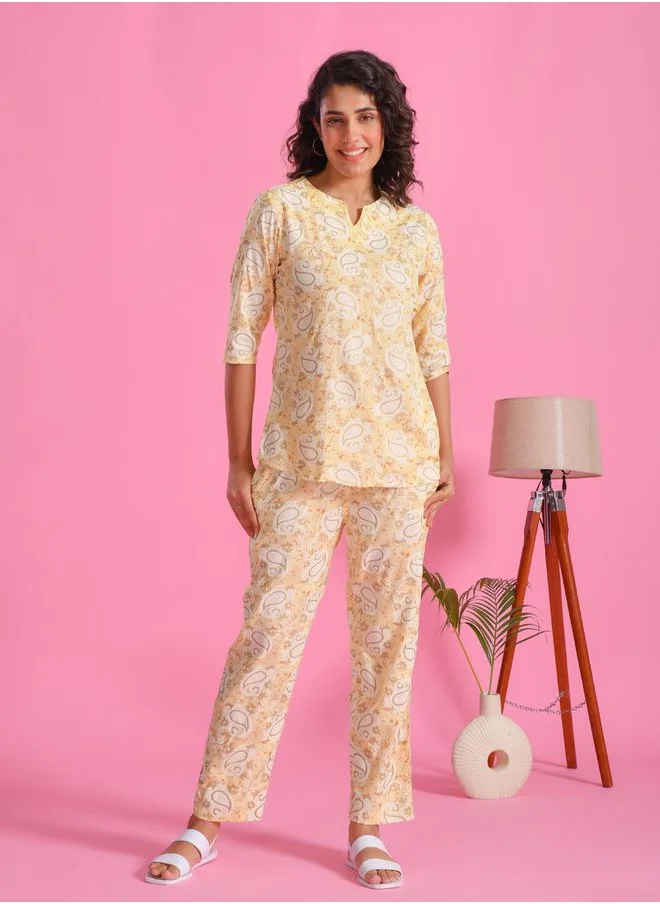 sanskrutihomes Printed Notch Neck Top and Pyjama Set by Styli