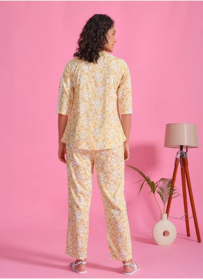 sanskrutihomes Printed Notch Neck Top and Pyjama Set by Styli