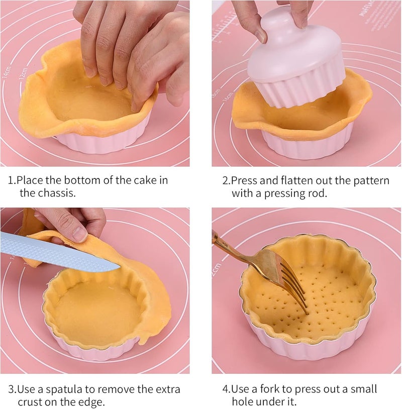 CGGYYZ Mini Round Tart Pan with Removable Bottom, Nonstick Mini Pie Pans for Baking, Carbon Steel Quiche Pan Set for Cupcake Muffin Cakes and Desserts, Including 6 Tart Pan and 1 Tart Tamper (Pink) - Image 5