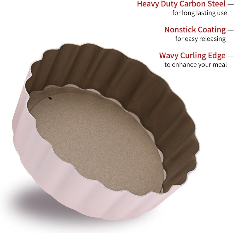 CGGYYZ Mini Round Tart Pan with Removable Bottom, Nonstick Mini Pie Pans for Baking, Carbon Steel Quiche Pan Set for Cupcake Muffin Cakes and Desserts, Including 6 Tart Pan and 1 Tart Tamper (Pink) - Image 2