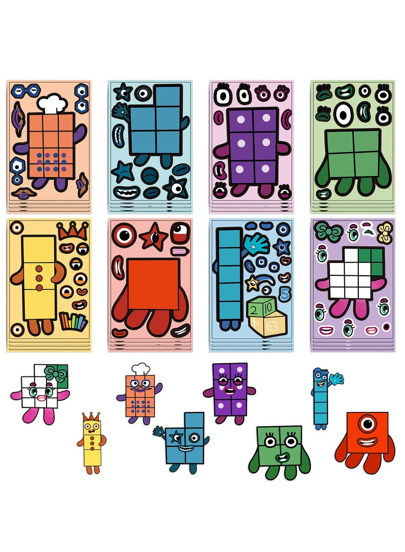 8 Sheets/Set Numberblocks Stickers Waterproof Make a Face Puzzle Cartoon Stickers DIY Craft for Kids - Image 1