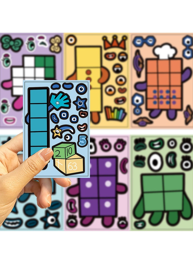 8 Sheets/Set Numberblocks Stickers Waterproof Make a Face Puzzle Cartoon Stickers DIY Craft for Kids - Image 4