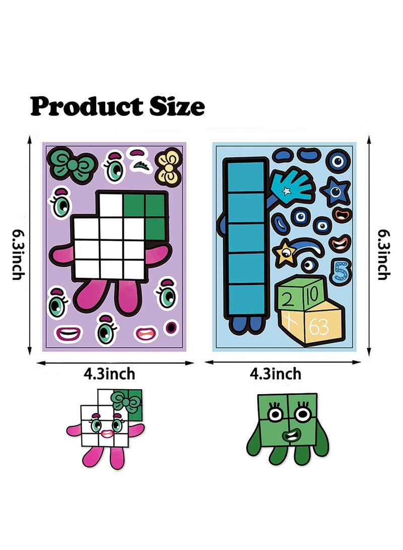 8 Sheets/Set Numberblocks Stickers Waterproof Make a Face Puzzle Cartoon Stickers DIY Craft for Kids - Image 2