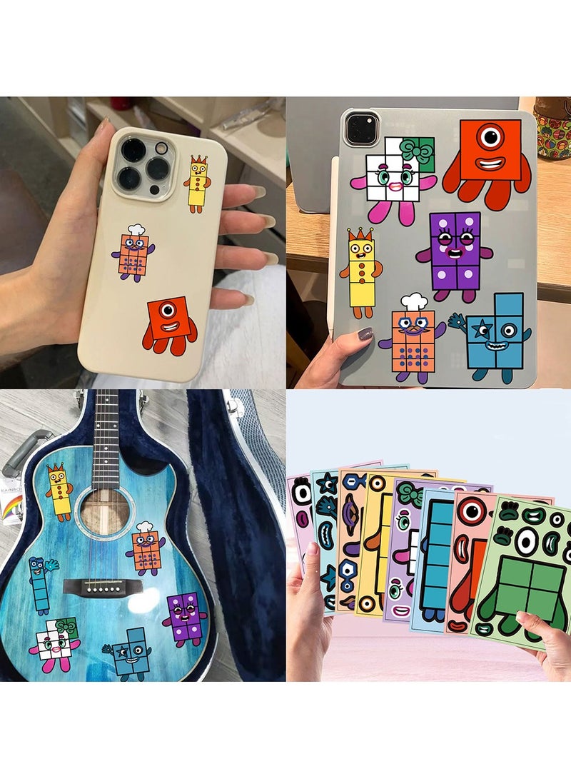 8 Sheets/Set Numberblocks Stickers Waterproof Make a Face Puzzle Cartoon Stickers DIY Craft for Kids - Image 5