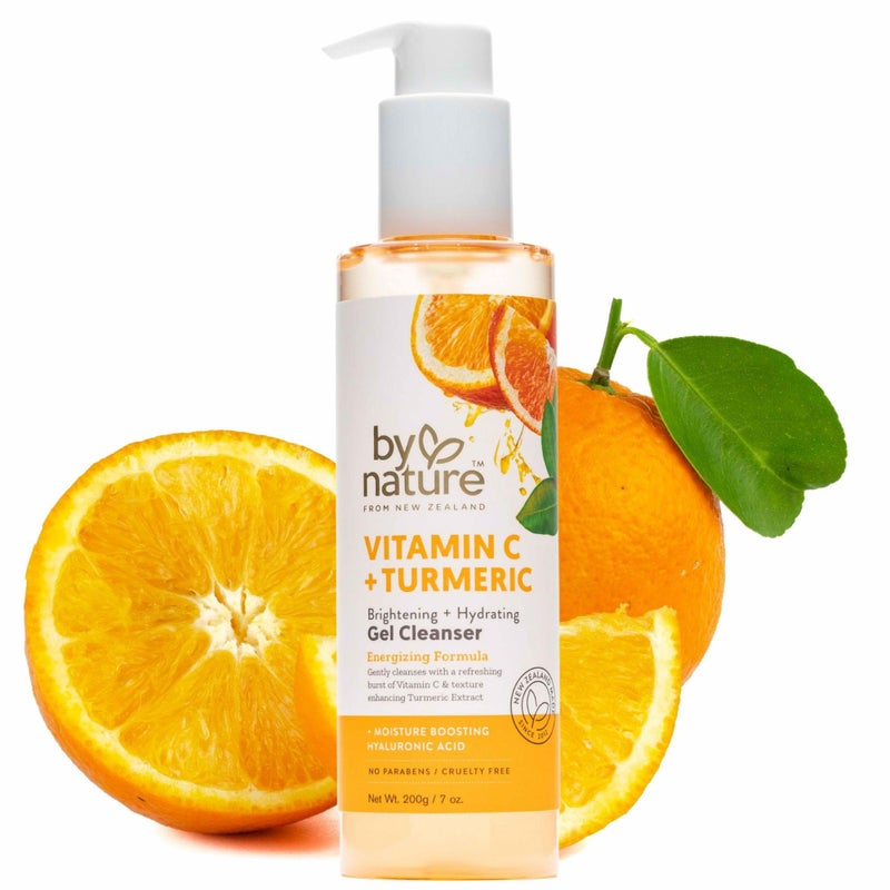By Nature Vitamin C + Turmeric Gel Cleanser with Hyaluronic Acid â€“ Brightening + Hydrating Face Wash & Makeup Remover for Oily and Acne-Prone Skin, Natural Daily Facial Wash (7oz) - Image 1
